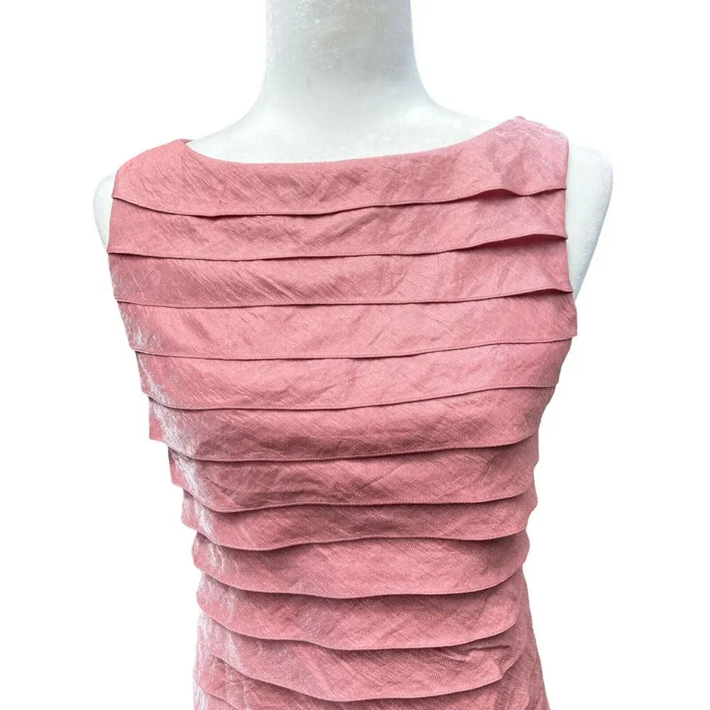 Victor Costa Tiered Ruffle Sheath Dress‎ Shimmer Pink Blush 4